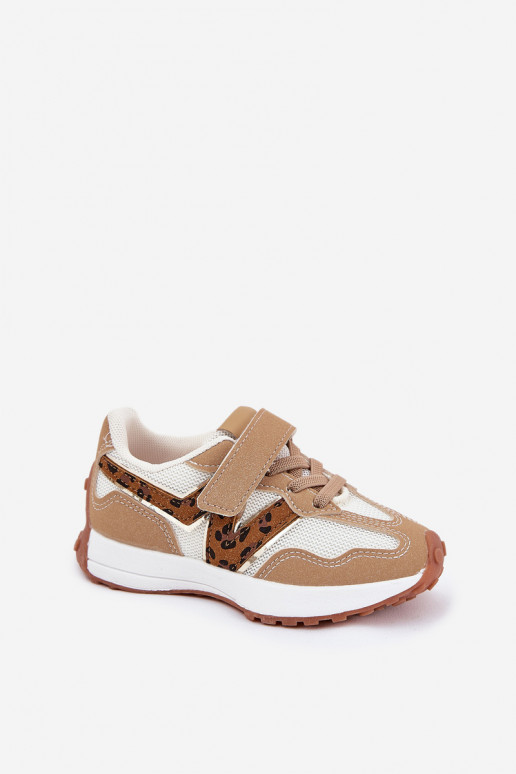 Scarpe modello sneakers Infantile con chiusure adesive con motivi di pelliccia di leopardo beige Tezzu