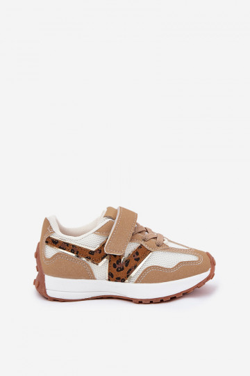 Scarpe sportive color sabbia per bambini con velcro, motivo leopardato, Tezzu 2