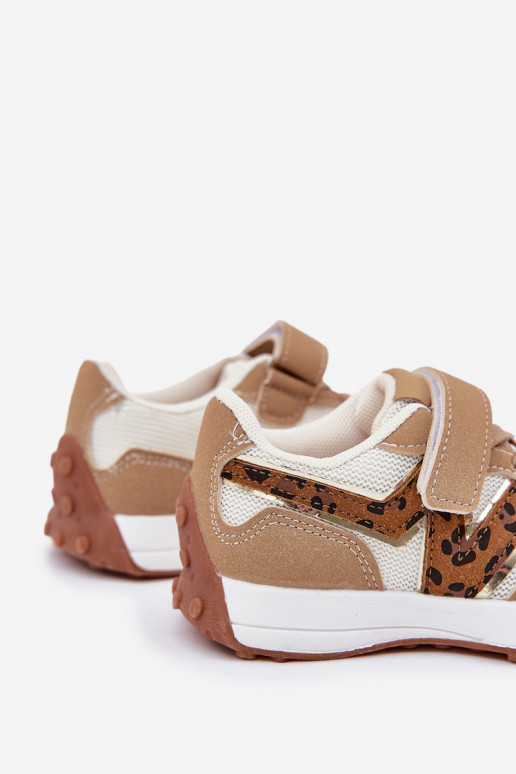 Scarpe modello sneakers Infantile con chiusure adesive con motivi di pelliccia di leopardo beige Tezzu