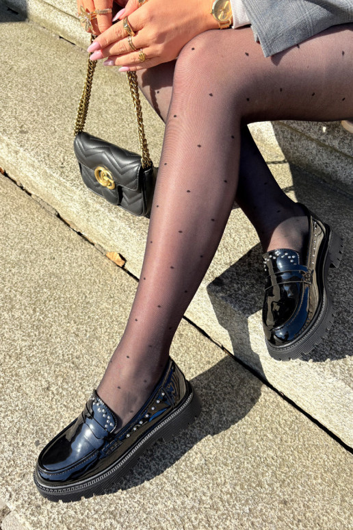 mocassini donna effetto laccato con decorazione color nero Įjungtallae mocassini donna effetto laccato con decorazione color nero Įjungtallae