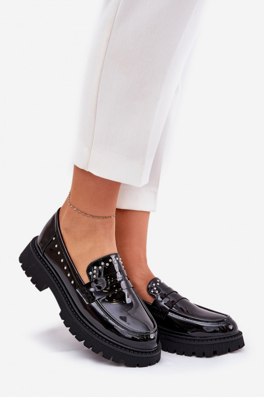 mocassini donna effetto laccato con decorazione color nero Įjungtallae mocassini donna effetto laccato con decorazione color nero Įjungtallae