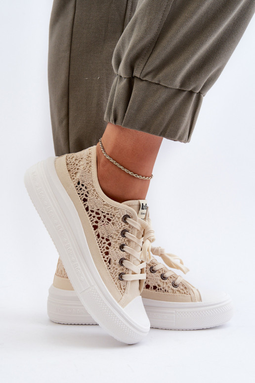 con motivi di pizzo Scarpe per il tempo libero Lee Cooper LCIN-23-44-1620 beige