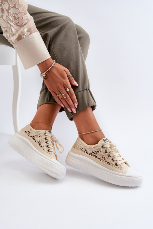 con motivi di pizzo Scarpe per il tempo libero Lee Cooper LCIN-23-44-1620 beige