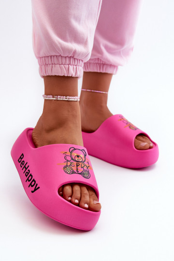 Pantofole rosa da donna su piattaforma spessa con orsetto