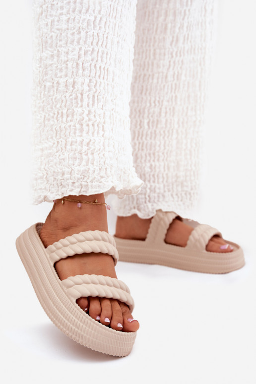 Pantofole leggere  Pantofole da donna con una piattaforma S.Barski ZK51-001 beige