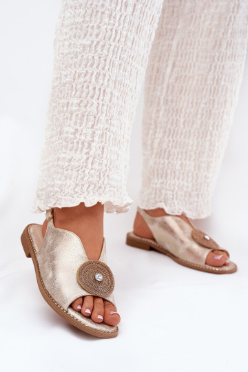 con lucentezza Sandali da donna Ozdobnym Detalem S.Barski KV51-012 colore dorato