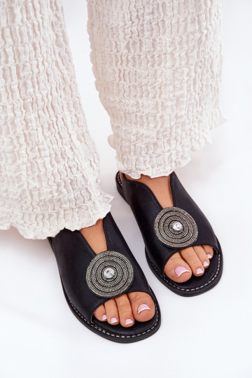 con lucentezza Sandali da donna Ozdobnym Detalem S.Barski KV51-012 colore nero