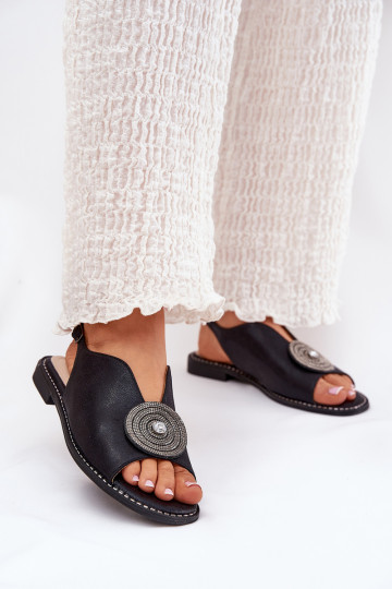 con lucentezza Sandali da donna Ozdobnym Detalem S.Barski KV51-012 colore nero 2