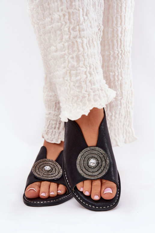 con lucentezza Sandali da donna Ozdobnym Detalem S.Barski KV51-012 colore nero