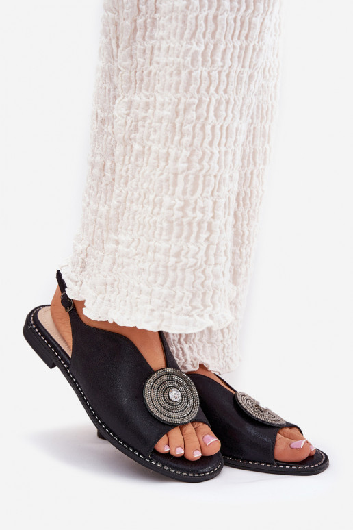 con lucentezza Sandali da donna Ozdobnym Detalem S.Barski KV51-012 colore nero