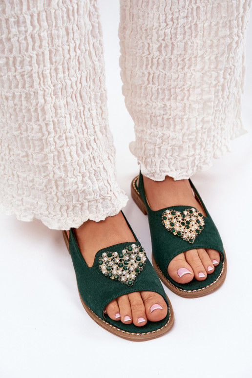 Sandali da donna Con decorazioni con i cuorim S.Barski KV27-018 colore verde