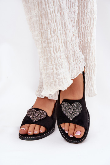 Sandali donna neri con decorazione a cuore S.Barski KV27-018 2