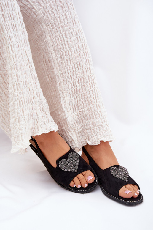 Sandali da donna Con decorazioni con i cuorim S.Barski KV27-018 colore nero