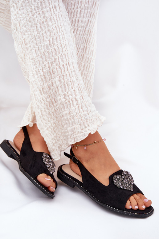 Sandali da donna Con decorazioni con i cuorim S.Barski KV27-018 colore nero