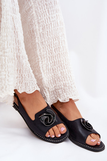 con lucentezza Sandali da donna con ornamenti S.Barski KV51-006 colore nero