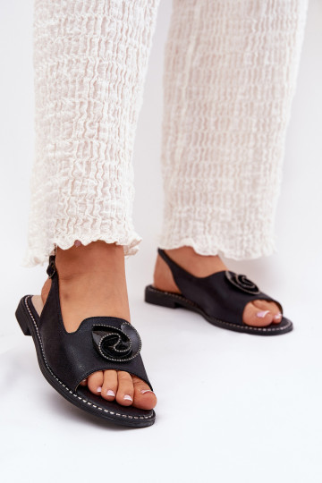 con lucentezza Sandali da donna con ornamenti S.Barski KV51-006 colore nero 2