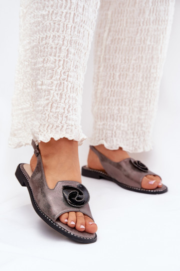 con lucentezza Sandali da donna con ornamenti S.Barski KV51-006 colore grigio 2