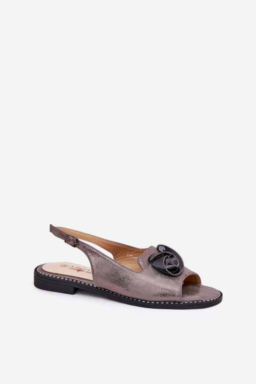 con lucentezza Sandali da donna con ornamenti S.Barski KV51-006 colore grigio con lucentezza Sandali da donna con ornamenti S.Barski KV51-006 colore grigio