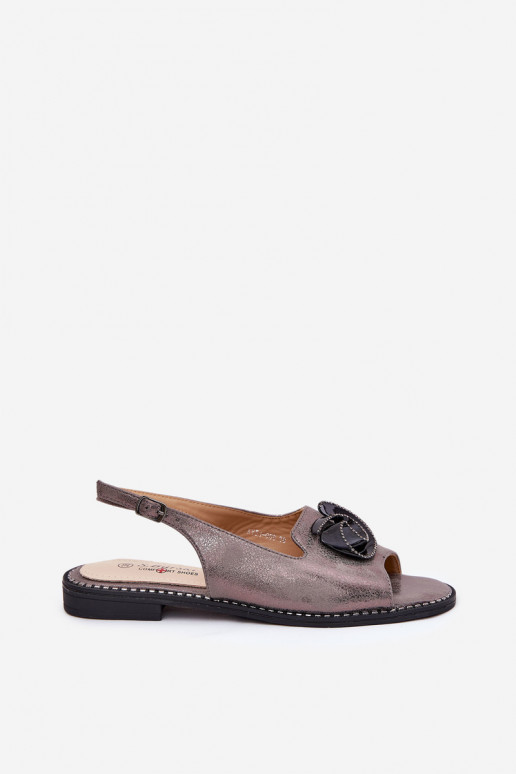 con lucentezza Sandali da donna con ornamenti S.Barski KV51-006 colore grigio con lucentezza Sandali da donna con ornamenti S.Barski KV51-006 colore grigio