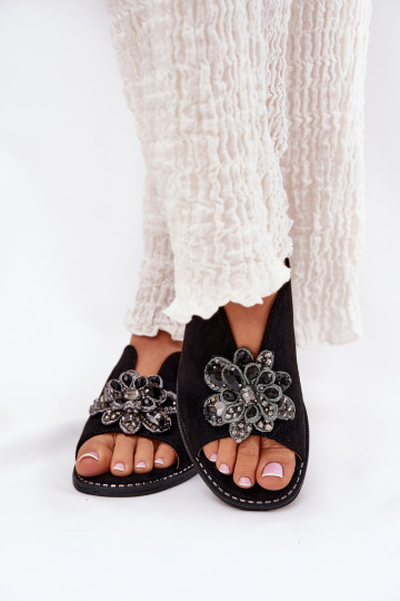 Sandali da donna con tacchi larghi con ornamenti S.Barski KV27-001 colore nero 2