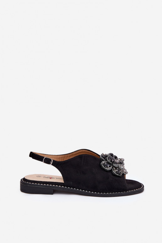 Sandali da donna con tacchi larghi con ornamenti S.Barski KV27-001 colore nero Sandali da donna con tacchi larghi con ornamenti S.Barski KV27-001 colore nero