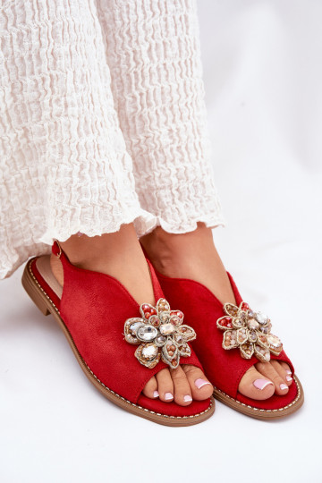 Sandali da donna con tacchi larghi con ornamenti S.Barski KV27-001 colore rosso