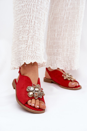 Sandali da donna con tacchi larghi con ornamenti S.Barski KV27-001 colore rosso 2