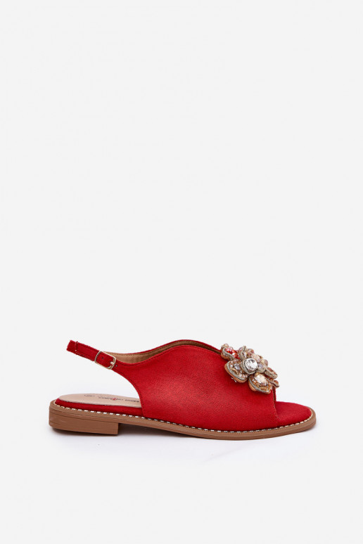 Sandali da donna con tacchi larghi con ornamenti S.Barski KV27-001 colore rosso