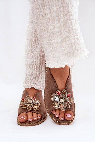 Sandali da donna con tacchi larghi con ornamenti S.Barski KV27-001 beige 2