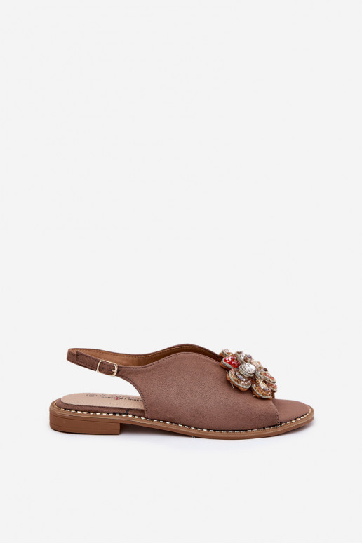 Sandali da donna con tacchi larghi con ornamenti S.Barski KV27-001 beige