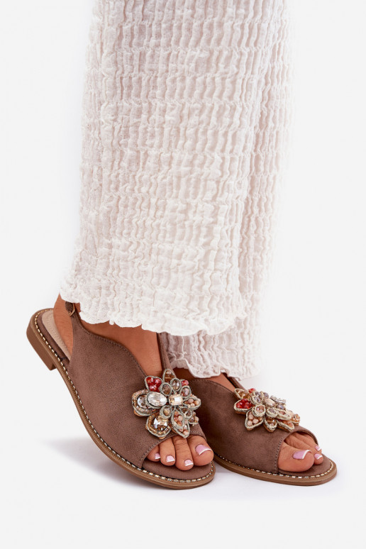 Sandali da donna con tacchi larghi con ornamenti S.Barski KV27-001 beige