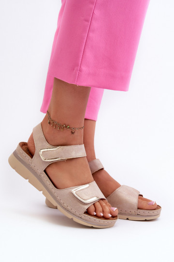 Sandali da donna con chiusure adesive beige Risanni 2