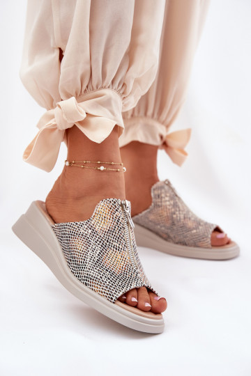 Infradito da donna con tacco e cerniera color oro 2