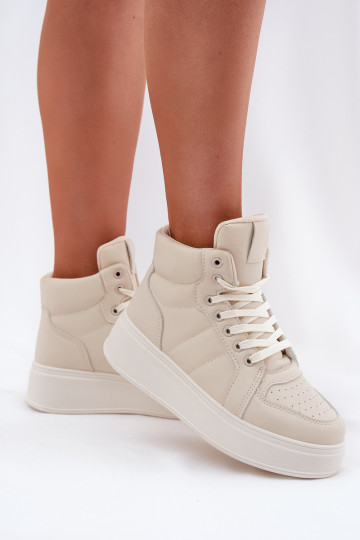 Stivaletti alti in modello sneakers da donna con plateau color sabbia Tillive