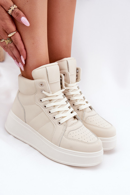 Alto Scarpe modello sneakers Femminile con una piattaforma beige Tillive Alto Scarpe modello sneakers Femminile con una piattaforma beige Tillive