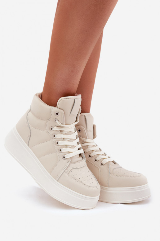 Alto Scarpe modello sneakers Femminile con una piattaforma beige Tillive Alto Scarpe modello sneakers Femminile con una piattaforma beige Tillive