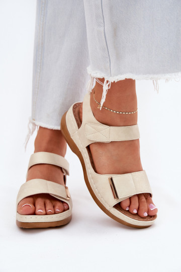 Sandali comodi da donna con chiusura adesiva color oro Iphiope 2