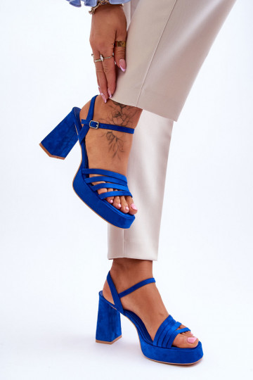 Femminile Eleganti tacchi alti in camoscio e piattaforma colore blu Verda 2