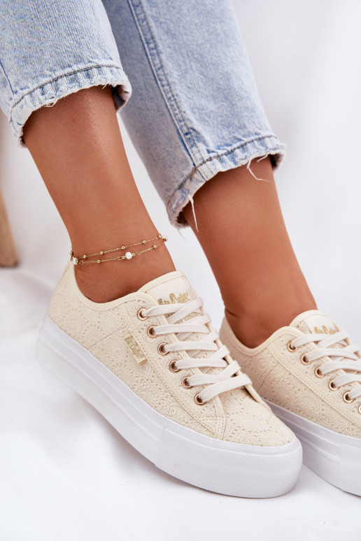 Scarpe per il tempo libero con pizzo Lee Cooper LCIN-25-31-3440L beige Scarpe per il tempo libero con pizzo Lee Cooper LCIN-25-31-3440L beige