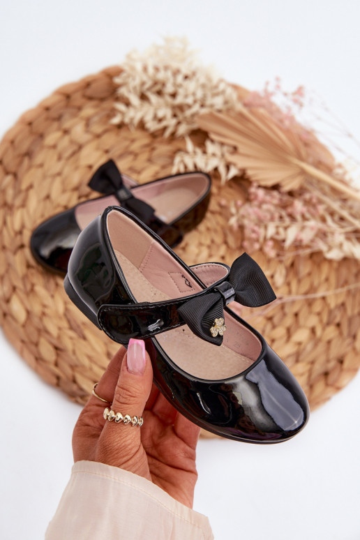ballerine Infantile con effetto vernice con nastri con chiusure adesive colore nero Kocia