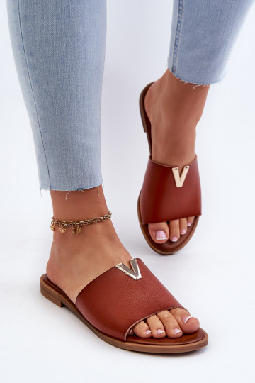 Pantofole in pelle sintetica da donna con tacchi larghi marroni Tai turiliha 2