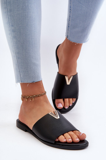 Pantofole in pelle sintetica da donna con tacchi larghi nere Tai turiliha