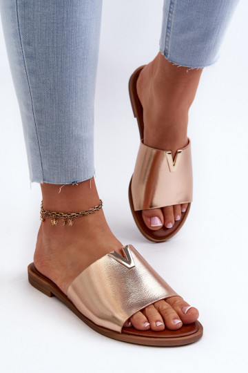 Pantofole in pelle sintetica da donna con tacchi larghi dorate Tai turiliha