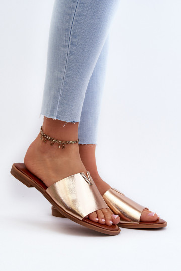Pantofole in pelle sintetica da donna con tacchi larghi dorate Tai turiliha 2