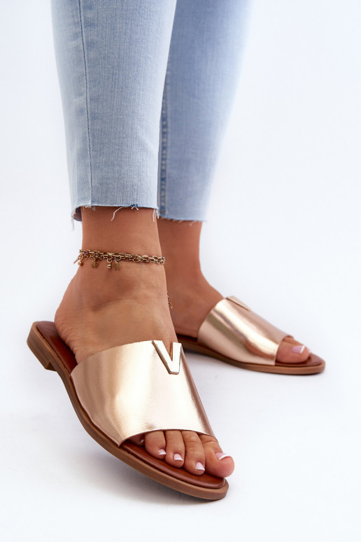 Pantofole da donna Eko Pelle con tacchi larghi colore dorato Develiha