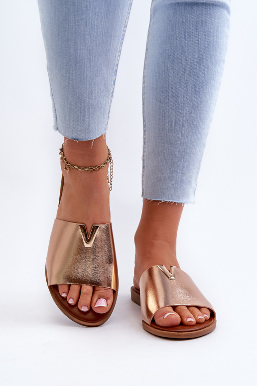 Pantofole da donna Eko Pelle con tacchi larghi colore dorato Develiha