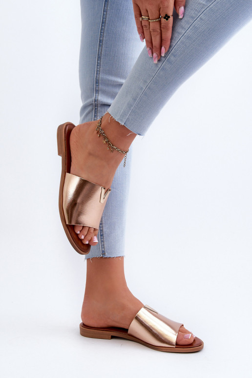 Pantofole da donna Eko Pelle con tacchi larghi colore dorato Develiha