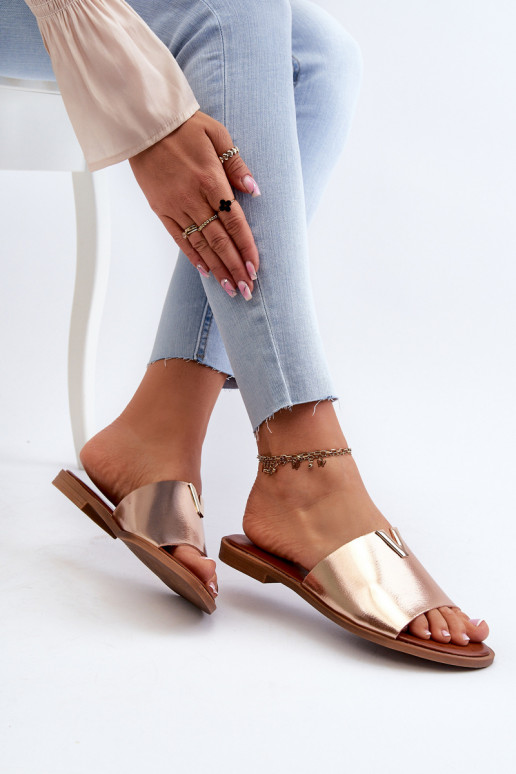 Pantofole da donna Eko Pelle con tacchi larghi colore dorato Develiha