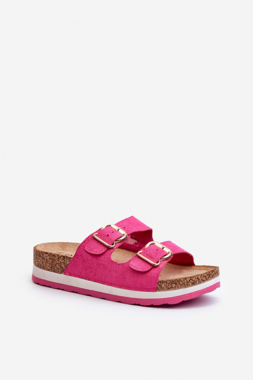 Pantofole da donna con una piattaforma con fibbie in ecopelle scamosciataoAe colore rosa Ursila Pantofole da donna con una piattaforma con fibbie in ecopelle scamosciataoAe colore rosa Ursila