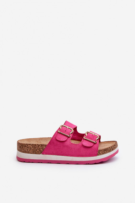 Pantofole da donna con una piattaforma con fibbie in ecopelle scamosciataoAe colore rosa Ursila Pantofole da donna con una piattaforma con fibbie in ecopelle scamosciataoAe colore rosa Ursila